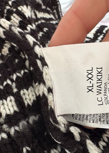 V Yaka Desenli Siyah Kadın Triko Süveter - Görsel 5