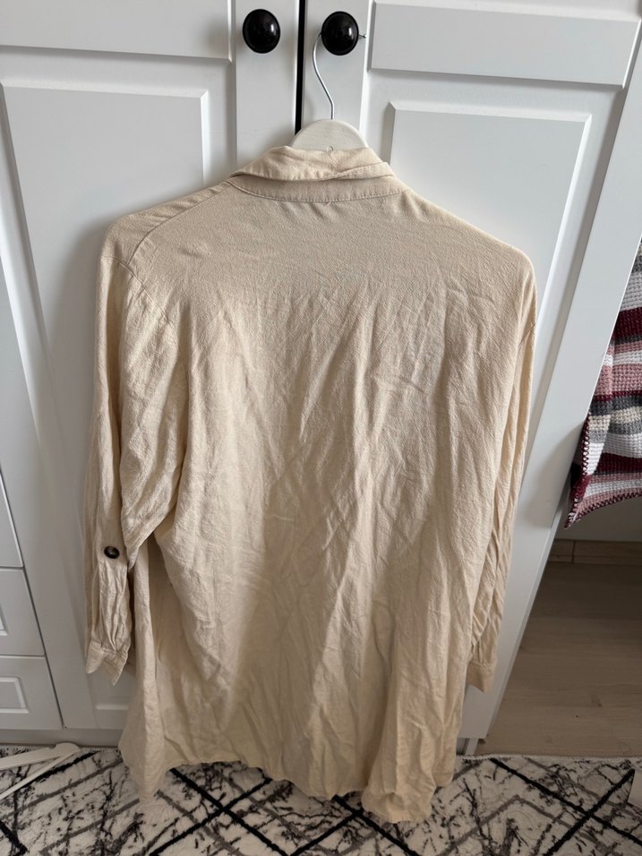 Bej Düğmeli Bohem Kadın Keten Gömlek - Görsel 3