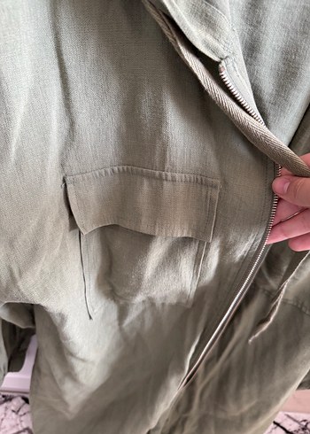 Fermuarlı yazlık haki keten ceket - Görsel 4