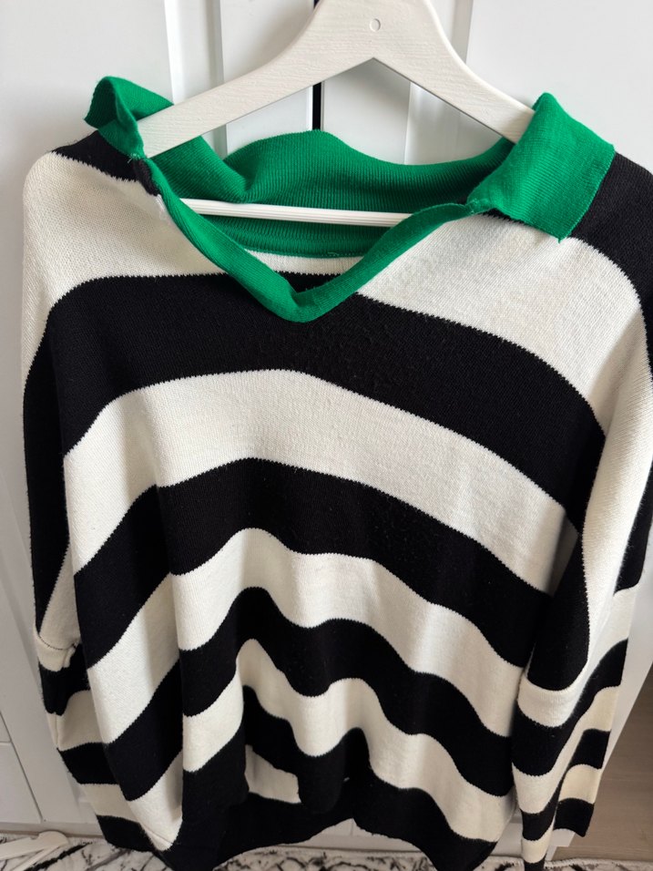 Yeşil Yakalı Çizgili Örgü Kadın Kazak 46 beden - Görsel 2