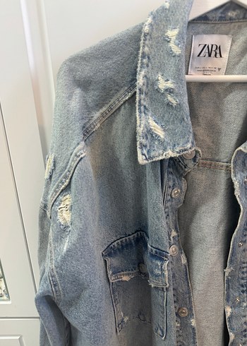 Zara açık mavi oversize kot ceket L - Görsel 4