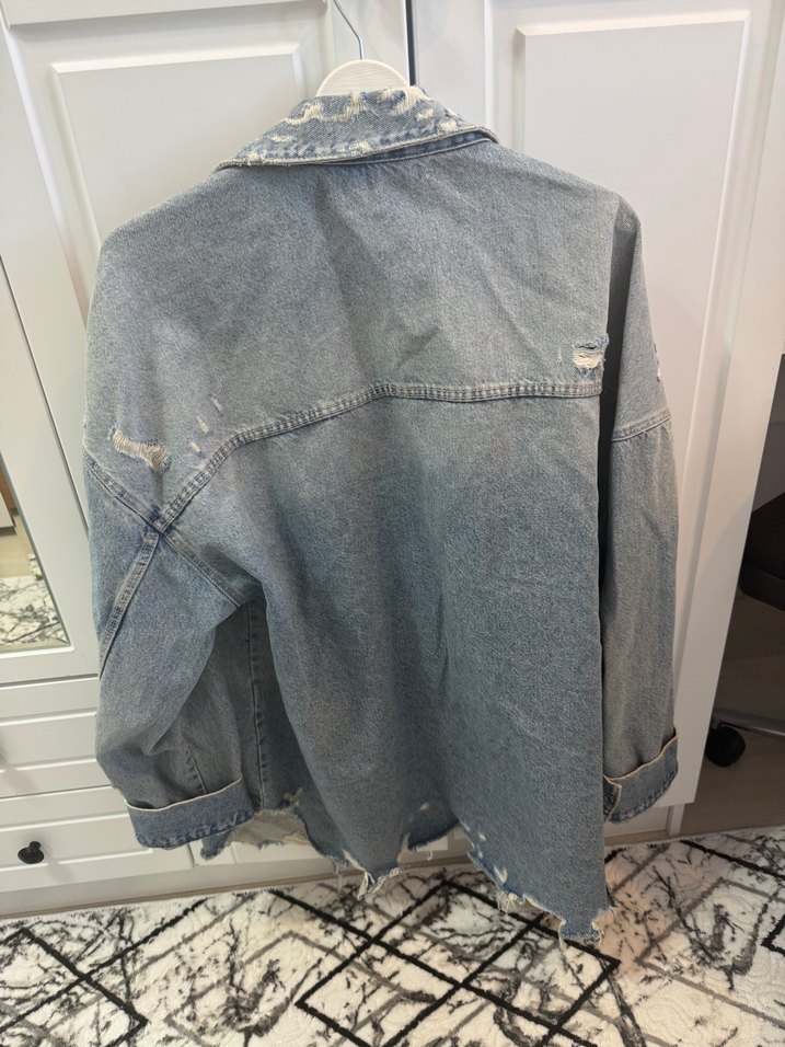 Zara açık mavi oversize kot ceket L - Görsel 5