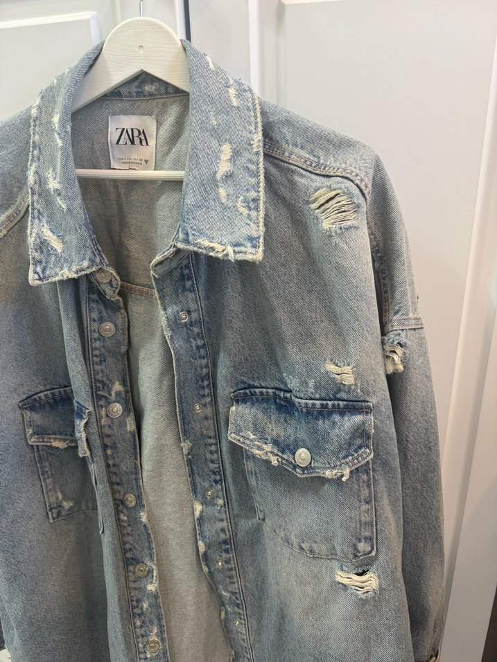 Zara açık mavi oversize kot ceket L - Görsel 3