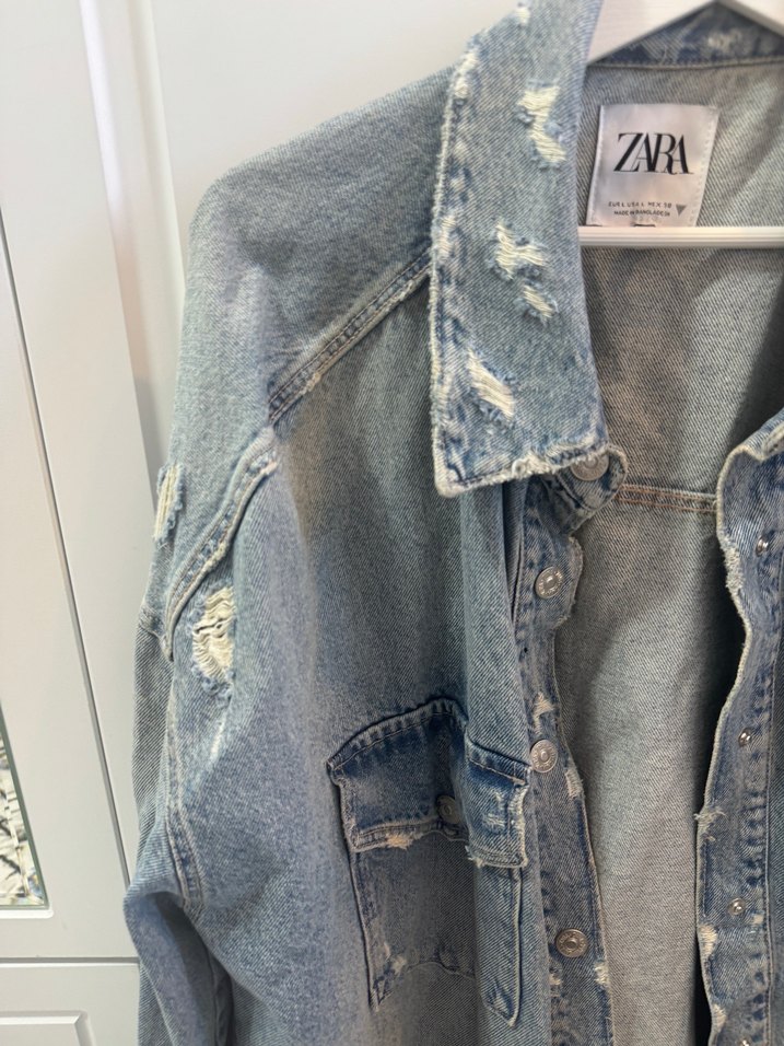 Zara açık mavi oversize kot ceket L - Görsel 4