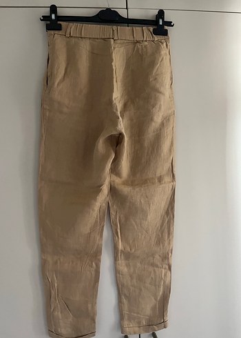 xs Beden ten rengi Renk Bej Keten Kadın Pantolon Midi Boy