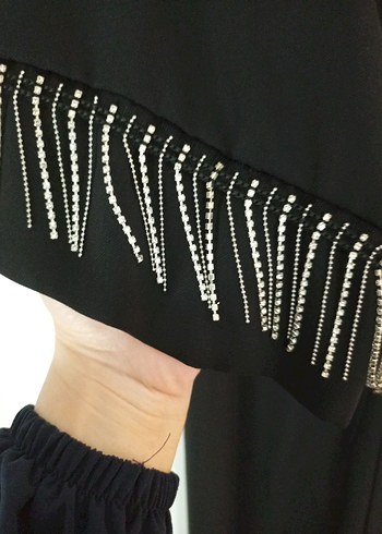 Uzun Siyah Nakışlı Bohem Kadın Abiye ferace - Görsel 8