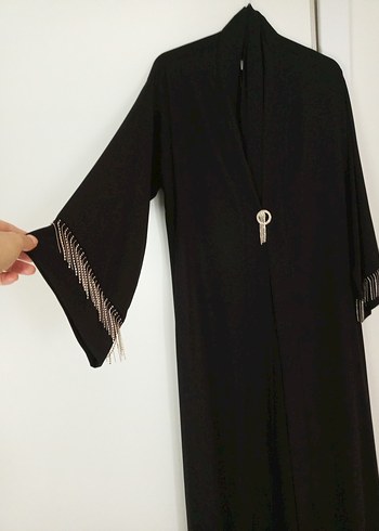 Uzun Siyah Nakışlı Bohem Kadın Abiye ferace - Görsel 2