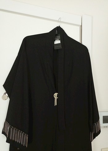 Uzun Siyah Nakışlı Bohem Kadın Abiye ferace - Görsel 4