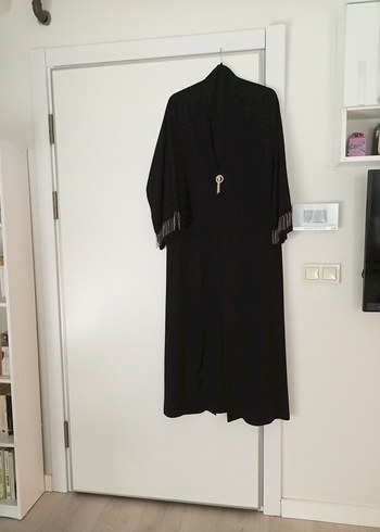 Uzun Siyah Nakışlı Bohem Kadın Abiye ferace - Görsel 3