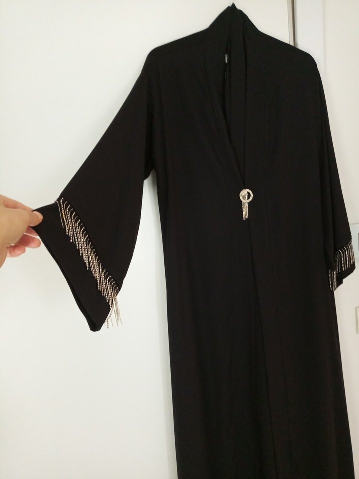 Uzun Siyah Nakışlı Bohem Kadın Abiye ferace - Görsel 2