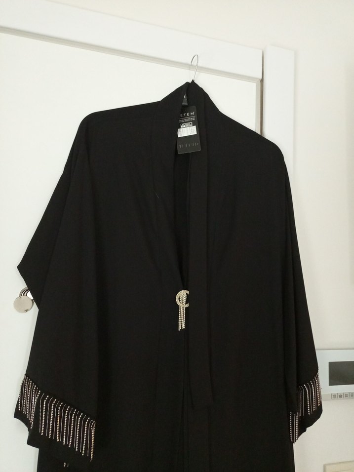 Uzun Siyah Nakışlı Bohem Kadın Abiye ferace - Görsel 4