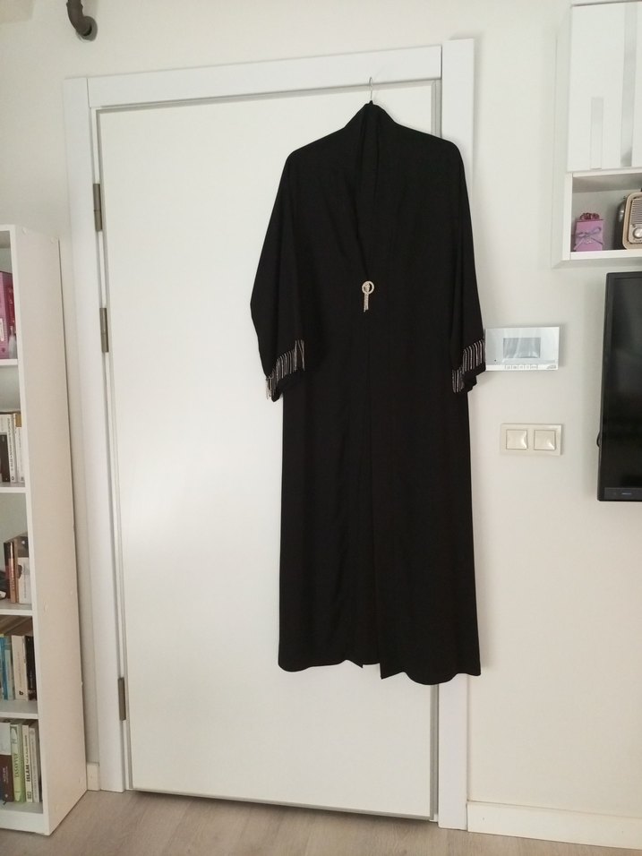 Uzun Siyah Nakışlı Bohem Kadın Abiye ferace - Görsel 3