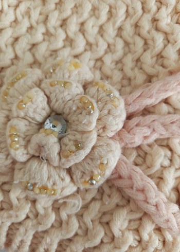 Bej Nakışlı Örgü Çocuk Bere - Görsel 2