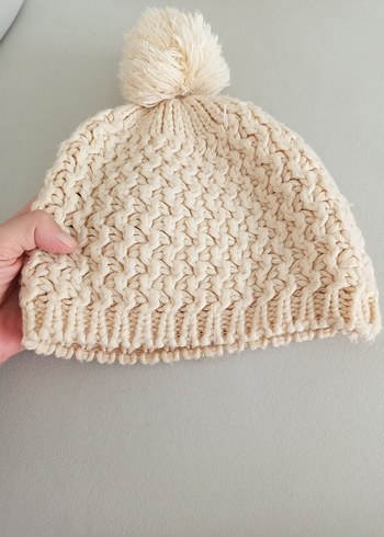 Bej Nakışlı Örgü Çocuk Bere - Görsel 4