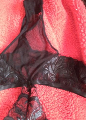 Nakışlı Siyah Mini Goth iç çamaşırı sütyen bodysuit - Görsel 3