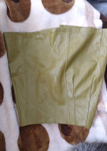 Düğmeli Yılan Derisi Desenli Deri Midi Hamile Etek - Görsel 3