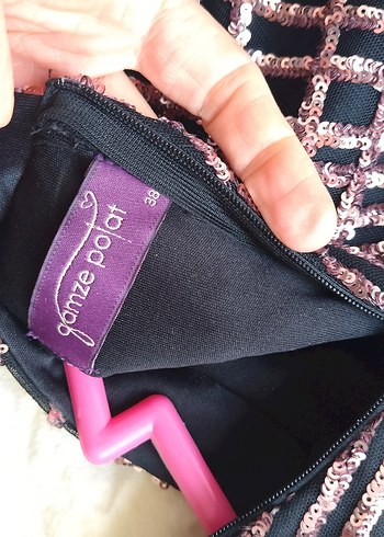 Mor Desenli Uzun Kollu Drapeli Abiye Elbise - Görsel 4