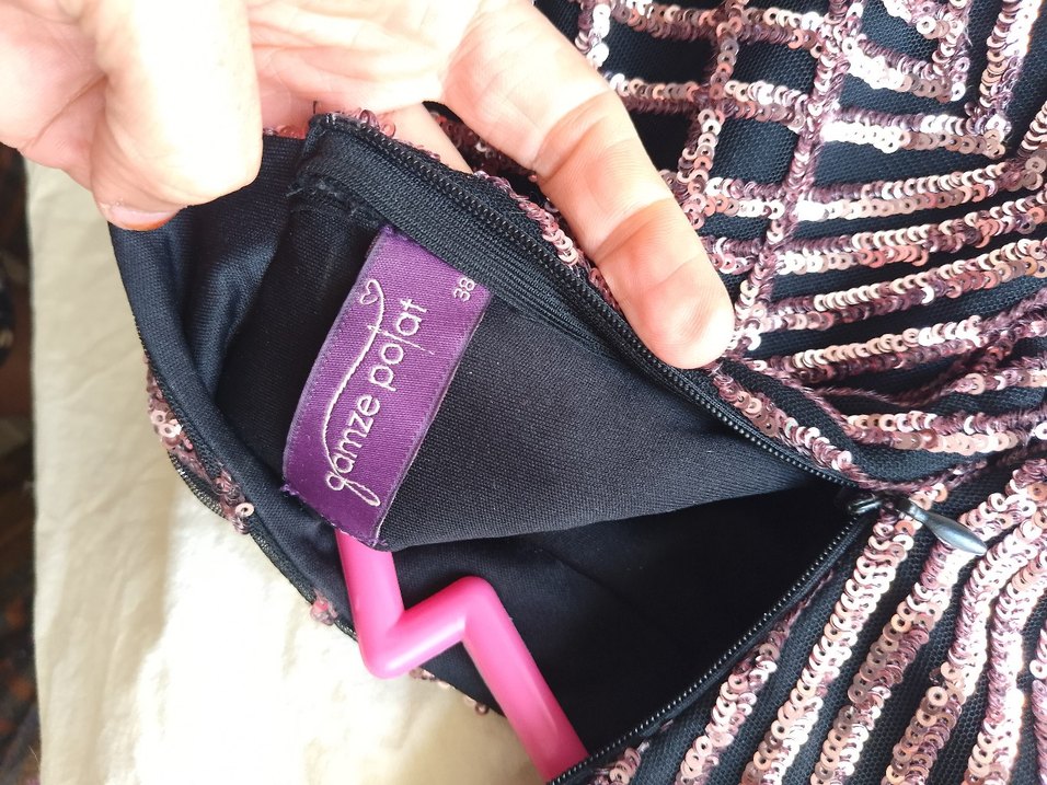 Mor Desenli Uzun Kollu Drapeli Abiye Elbise - Görsel 4