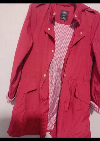 Düğmeli Uzun  kırmızı Kadın Yağmurluk - Görsel 2