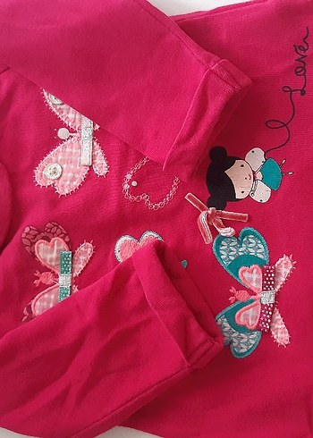 Kelebek Baskılı Düğmeli Kız Sweatshirt - Görsel 2