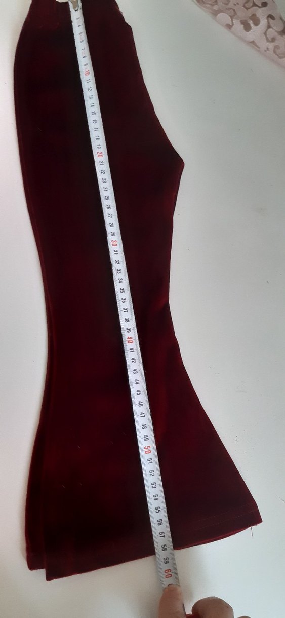 Bordo Süet Düğmeli Kadın Pantolon - Görsel 3