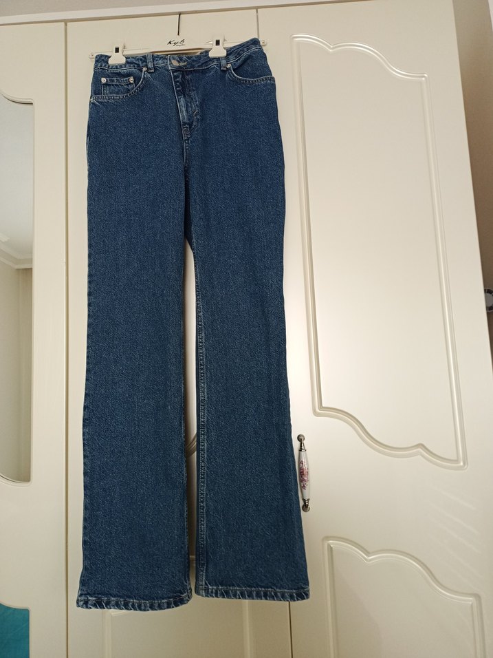 Mavi Bol Kesim Kadın Midi Kot Pantolon - Görsel 2