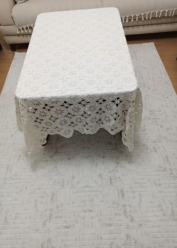 Beyaz Örgü Dantel Masa Örtüsü - Görsel 2