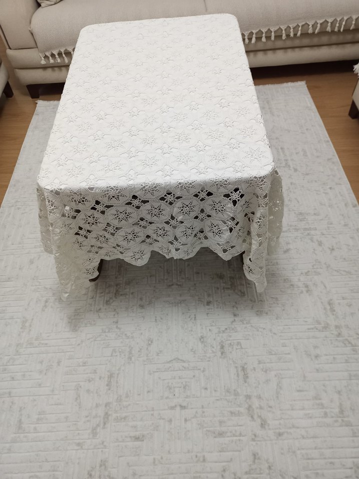 Beyaz Örgü Dantel Masa Örtüsü - Görsel 2