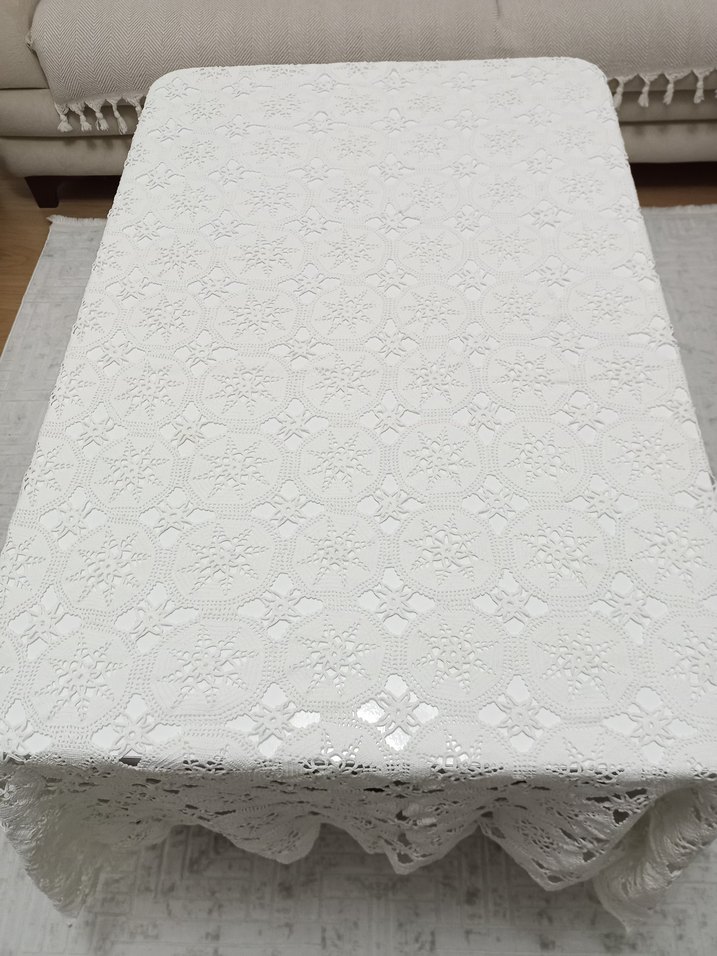 Beyaz Örgü Dantel Masa Örtüsü - Görsel 3