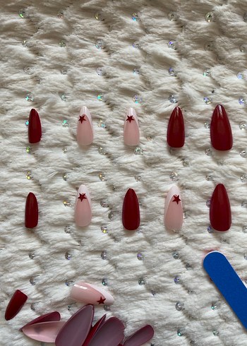 Kırmızı Yıldızlı Kendin Yap Takma Tırnak 24'lü - Görsel 4