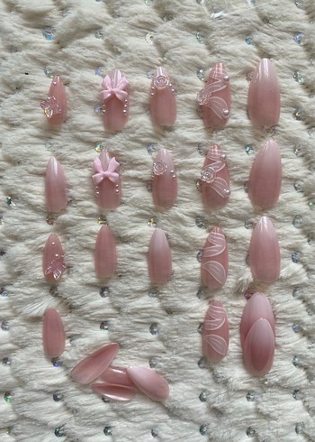 Pembe Pastel Tırnak Süslemeleri 3D Fiyonk Detaylı - Görsel 3