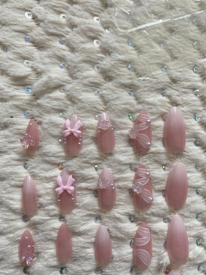 Pembe Pastel Tırnak Süslemeleri 3D Fiyonk Detaylı - Görsel 4