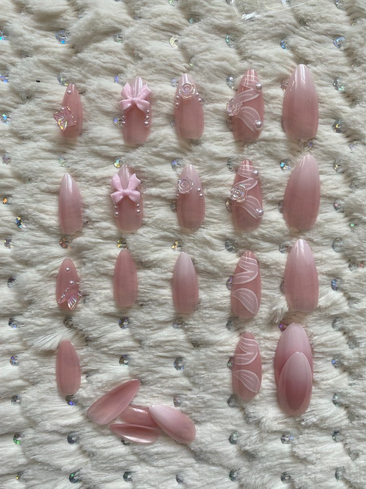 Pembe Pastel Tırnak Süslemeleri 3D Fiyonk Detaylı - Görsel 3