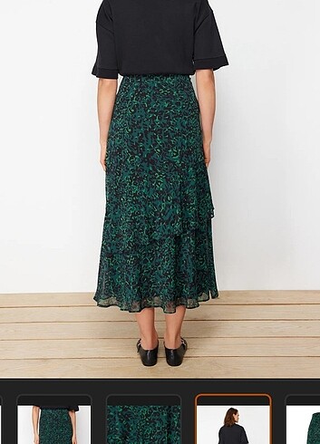 Yeşil leopar desenli astarlı dokuma etek  - Görsel 8