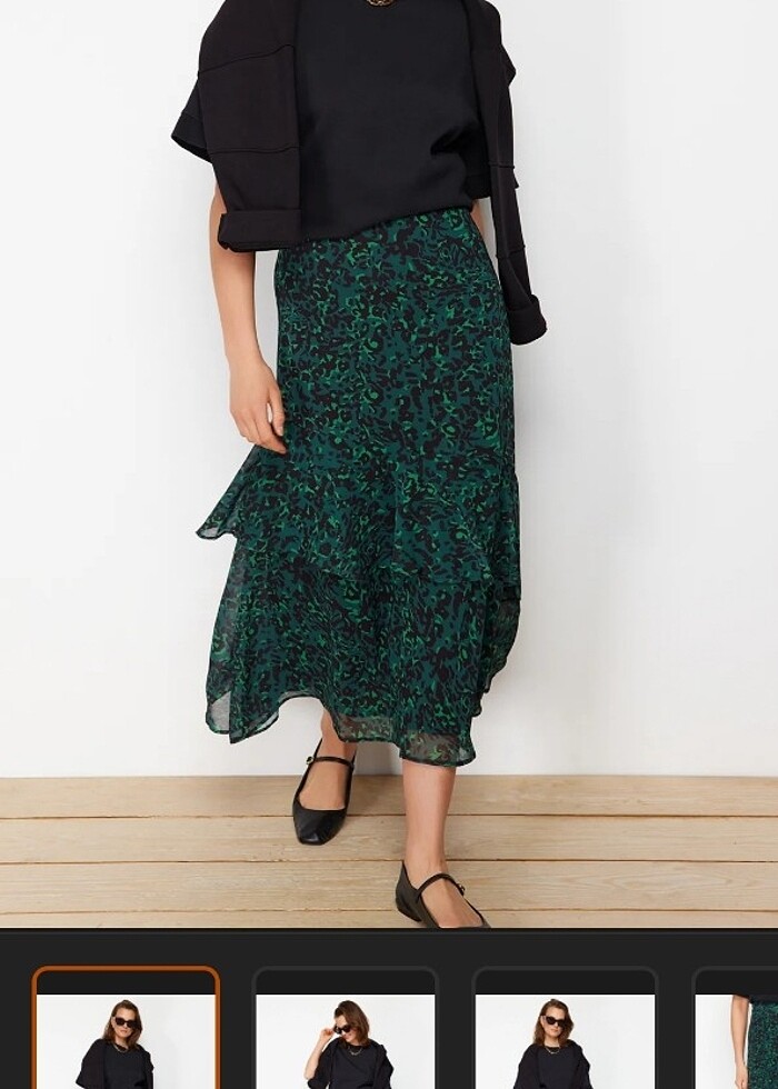 Yeşil leopar desenli astarlı dokuma etek  - Görsel 2