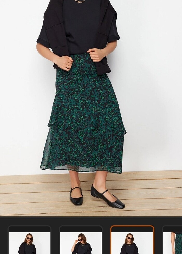 Yeşil leopar desenli astarlı dokuma etek  - Görsel 3
