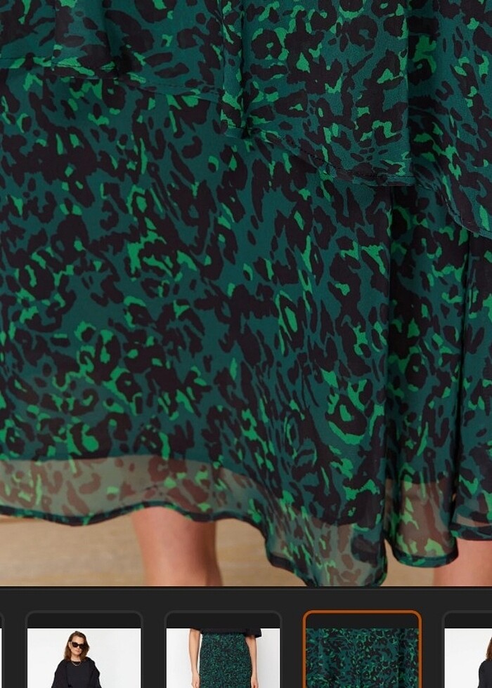 Yeşil leopar desenli astarlı dokuma etek  - Görsel 4