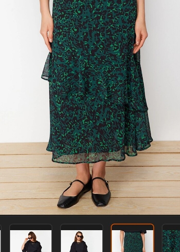 Yeşil leopar desenli astarlı dokuma etek  - Görsel 5