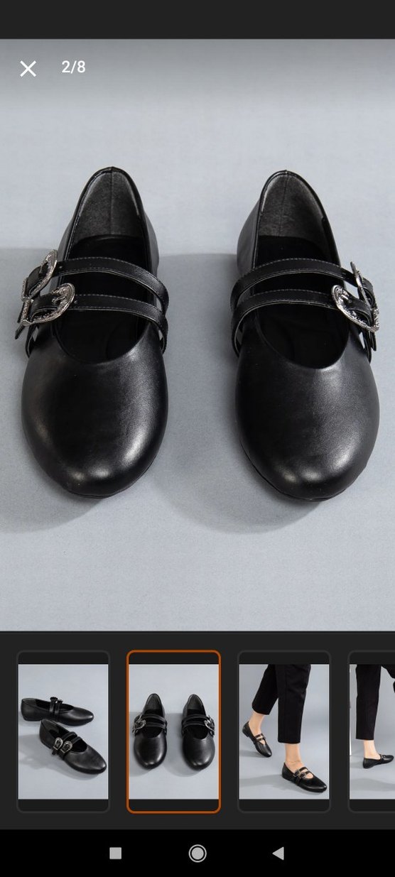 Koyu Siyah Deri Tokalı Goth Babet - Görsel 2