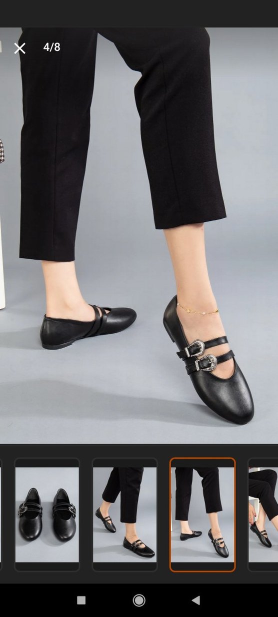 Koyu Siyah Deri Tokalı Goth Babet - Görsel 4