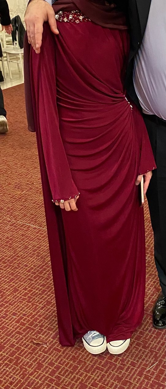 Bordo Drapeli Uzun Abiye Elbise - Görsel 2