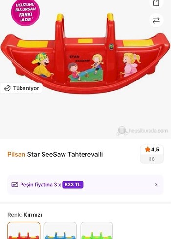 Çift Kişilik Kırmızı Çocuk Tahterevalli - Görsel 4