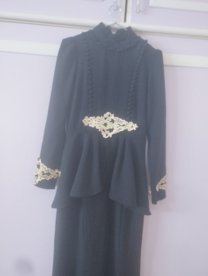 Drapeli Siyah Uzun Kollu Abiye Elbise - Görsel 2