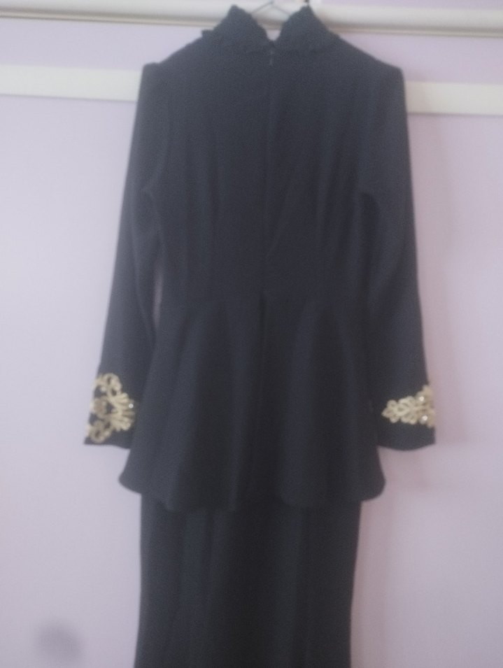 Drapeli Siyah Uzun Kollu Abiye Elbise - Görsel 3