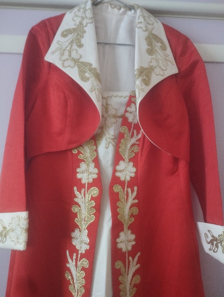 Diger Kadın Kırmızı Nakışlı Uzun Henna Elbise abiye - Görsel 2