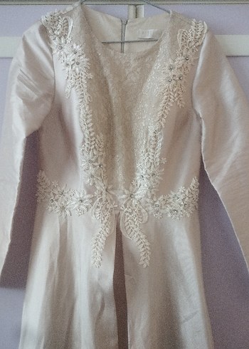 Uzun Kollu Beyaz Vintage A Kesim Gelinlik - Görsel 2