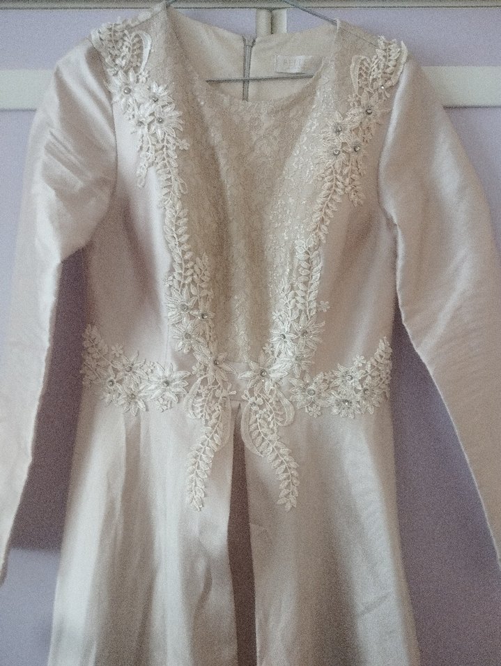 Uzun Kollu Beyaz Vintage A Kesim Gelinlik - Görsel 2