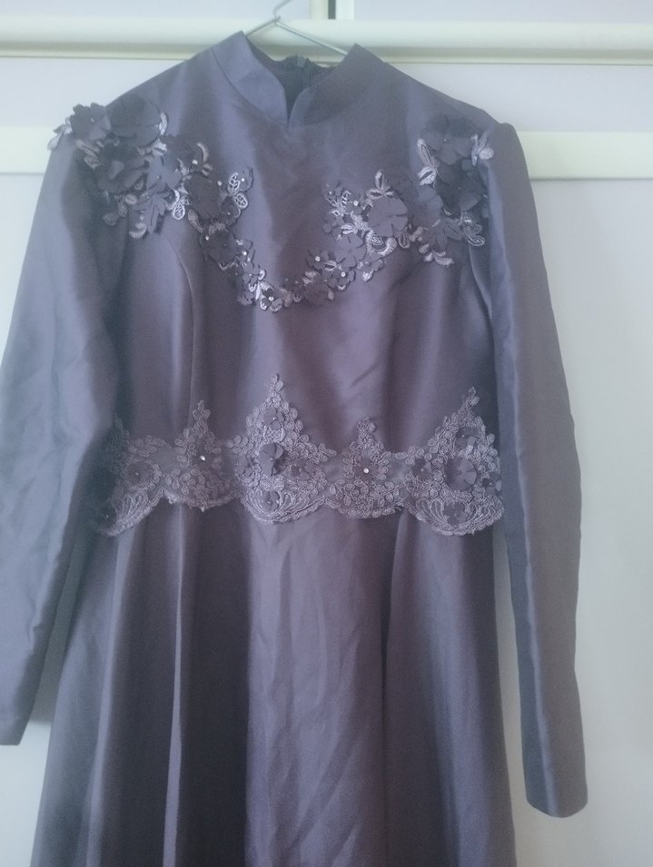 Mor Nakışlı Uzun Kollu Abiye Elbise - Görsel 2