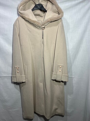 Cashmere gerçek tilkili kapşonlu palto