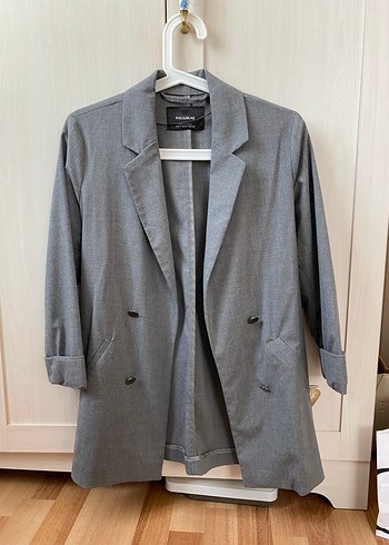 Gri Düğmeli Kadın Blazer Ceket